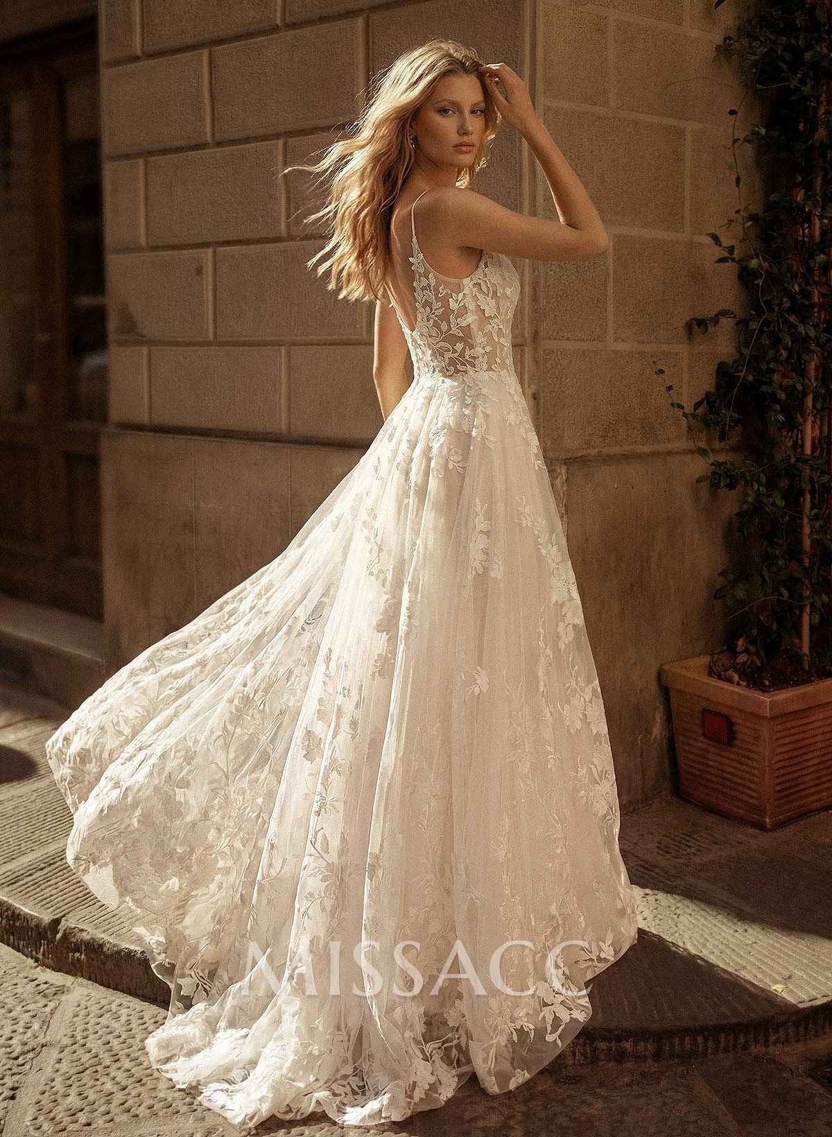 A-Line V-Neck Sleeveless Sweep Train Lace Wedding Dresses A-Line V-Neck Sleeveless Sweep Train Lace Wedding Dresses