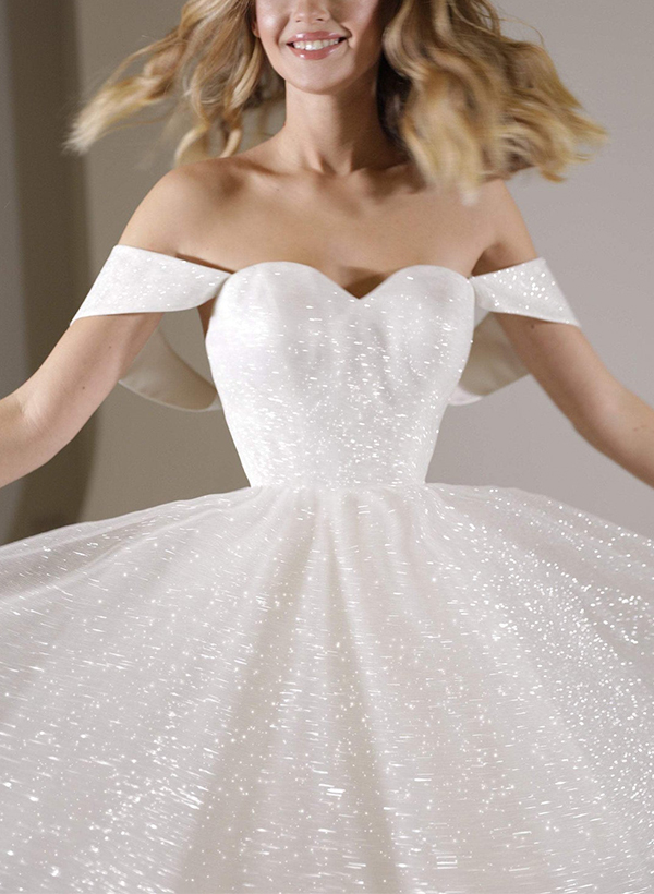 Sparkly Sequined Short Sweetheart A-Line Wedding Dresses With Sleeveless