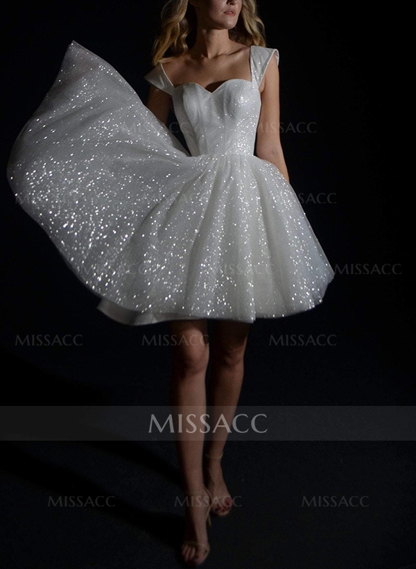 Sparkly Sequined Short Sweetheart A-Line Wedding Dresses With Sleeveless