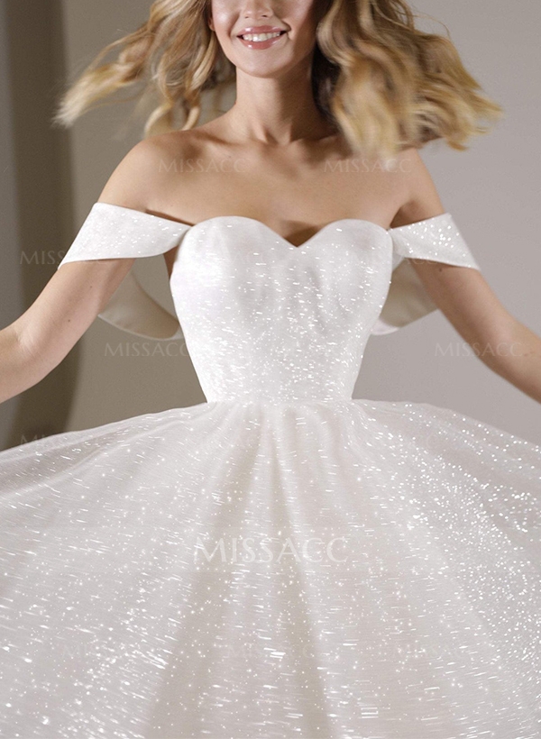 Sparkly Sequined Short Sweetheart A-Line Wedding Dresses With Sleeveless