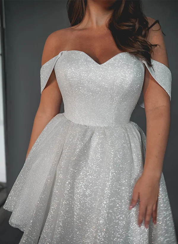 slim fit dress slacks Sparkly Mini Short Wedding Dress with Stars, Vogue Reception Outfit – Boom  Blush main image 0