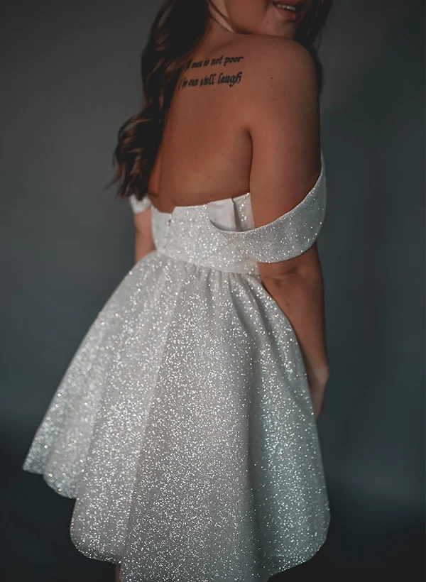 Sparkly Sequined Off-The-Shoulder Short Wedding Dresses - Missacc