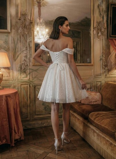Sparkly Sequined Off-The-Shoulder Short Wedding Dresses