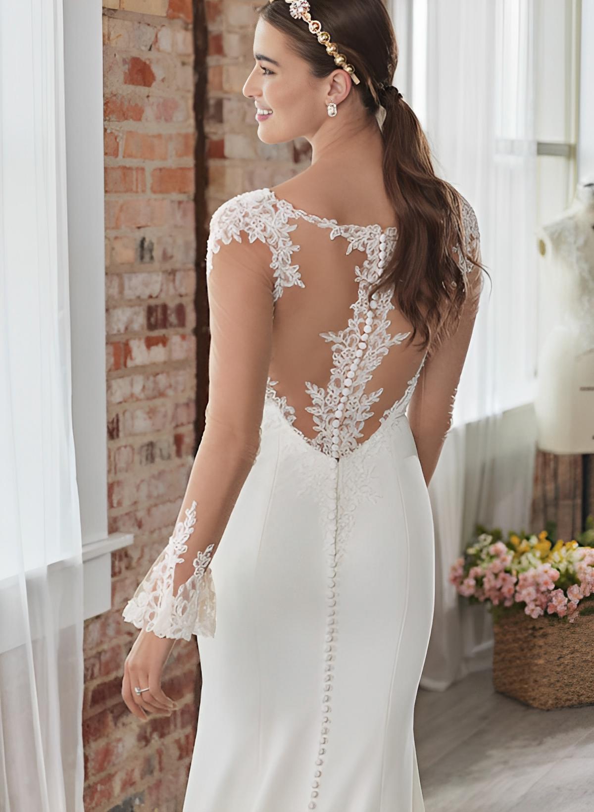 Mermaid Square Neckline Long Sleeves Sweep Train Wedding Dresses With Appliques Lace
