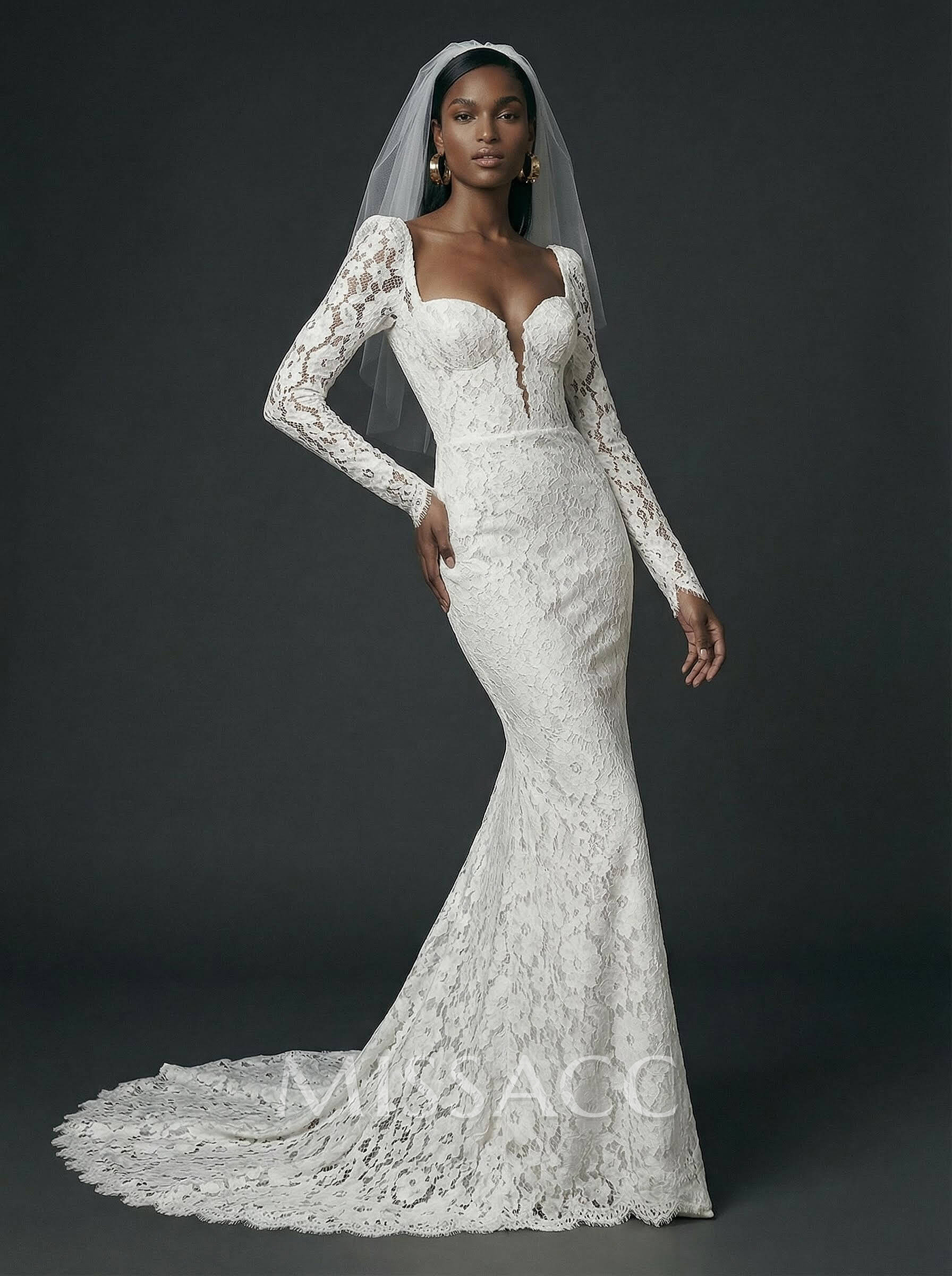 Elegant Lace Trumpet/Mermaid Sweetheart Long Sleeves Wedding Dresses With Sweep Train Elegant Lace Trumpet/Mermaid Sweetheart Long Sleeves Wedding Dresses With Sweep Train