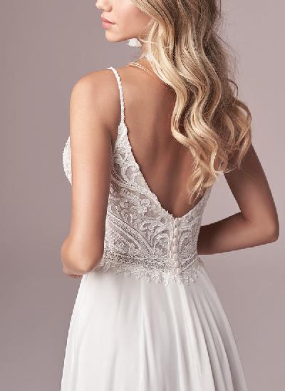 A-Line V-Neck Sleeveless Sweep Train Wedding Dresses With Split Front