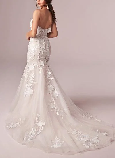 Mermaid Sweetheart Sleeveless Sweep Train Lace Wedding Dresses