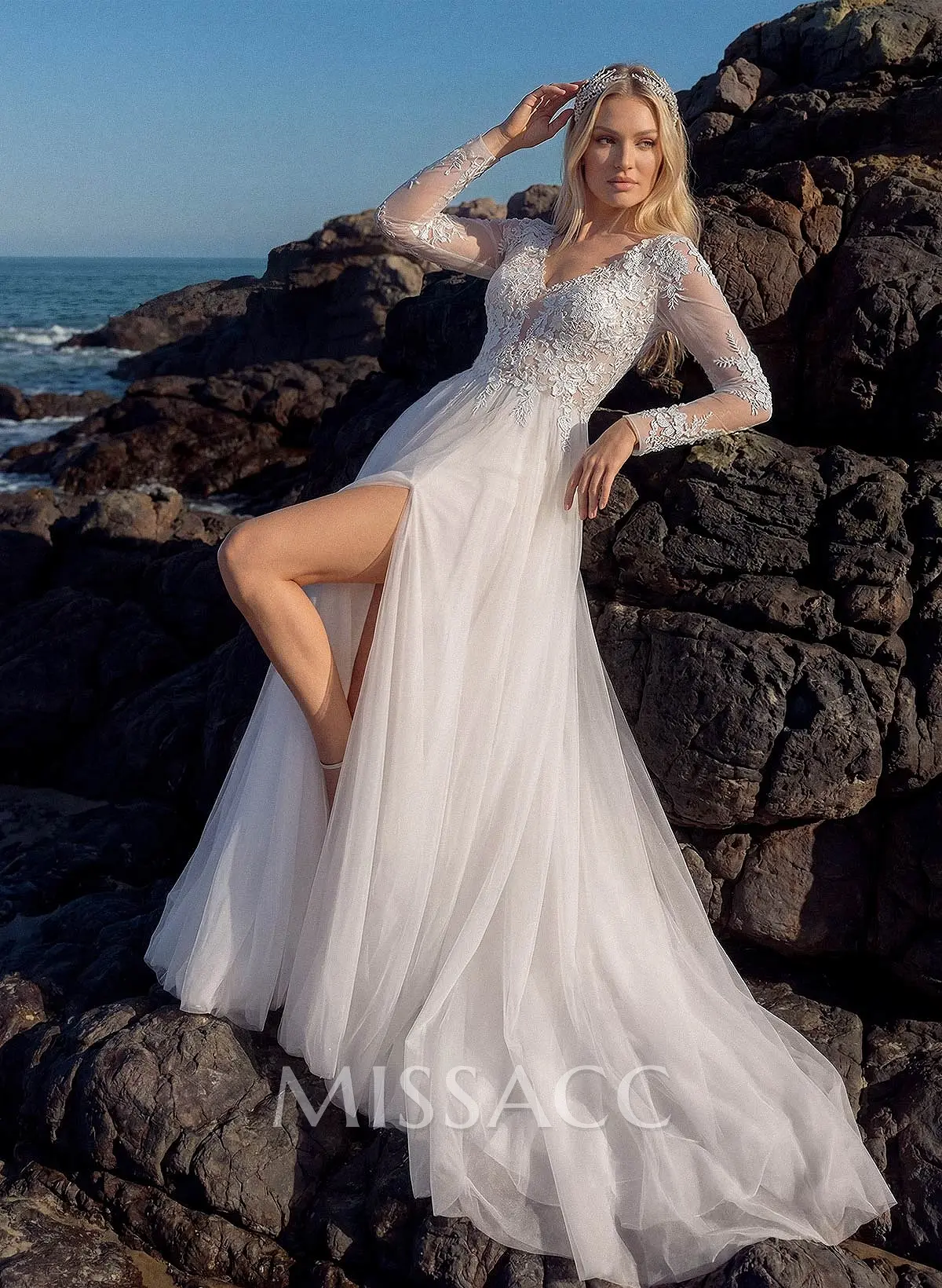 long sleeve a line tulle wedding dress Wedding Dress Ivory 2026 Sweetheart Court Train A-line Tulle