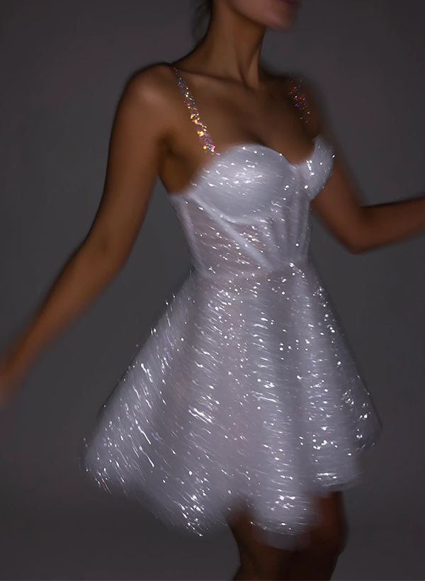 A-Line Sweetheart Short/Mini Sweet Sequined Wedding Dresses