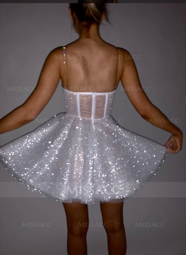 A-Line Sweetheart Short/Mini Sweet Sequined Wedding Dresses