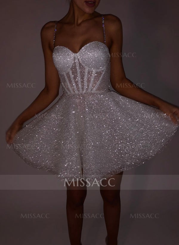 A-Line Sweetheart Short/Mini Sweet Sequined Wedding Dresses