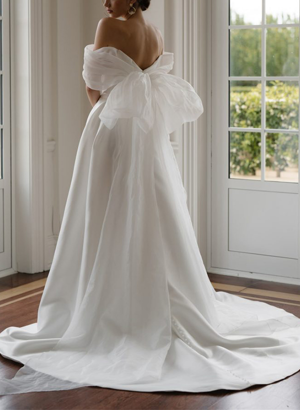 A-Line Off-The-Shoulder Organza Wedding Dresses With Split Front/Bow(s)
