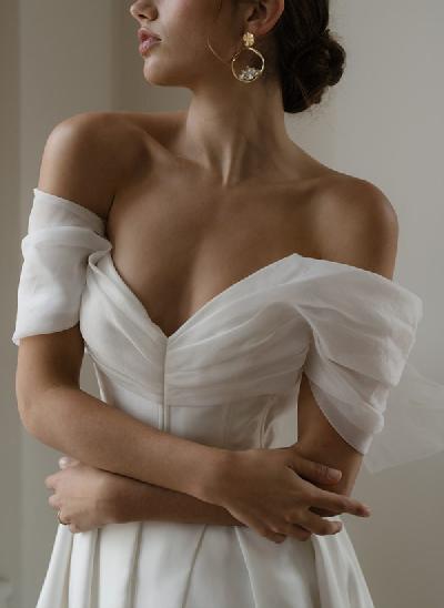 A-Line Off-The-Shoulder Organza Wedding Dresses With Split Front/Bow(s)