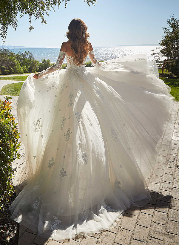A-Line/Princess Sweetheart Long Sleeves Short/Mini Wedding Dress with Dot Sequins