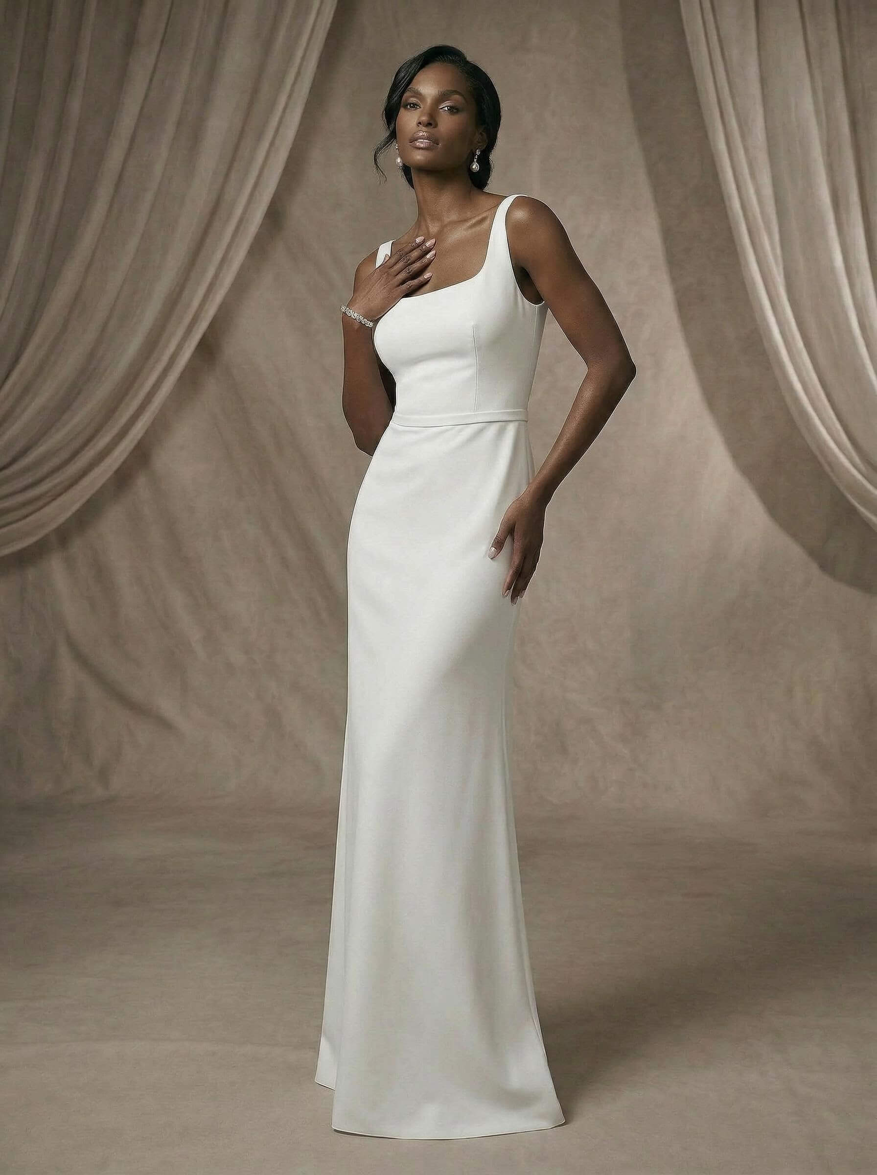 Simple Sheath/Column Square Neckline Elastic Satin Wedding Dresses With Floor-Length