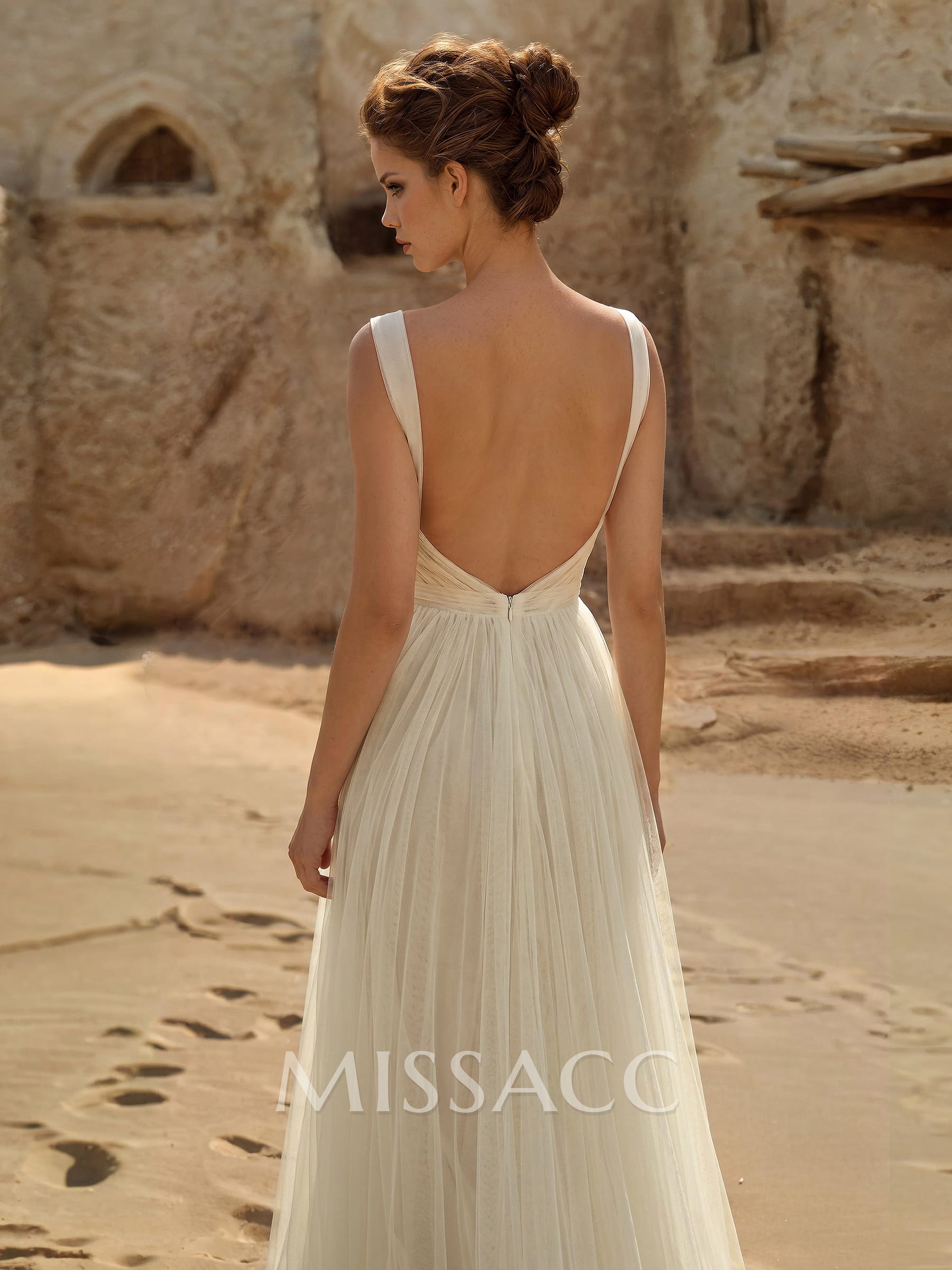A-Line Sweetheart Sleeveless Sweep Train Chiffon/Tulle Wedding Dresses With Split Front