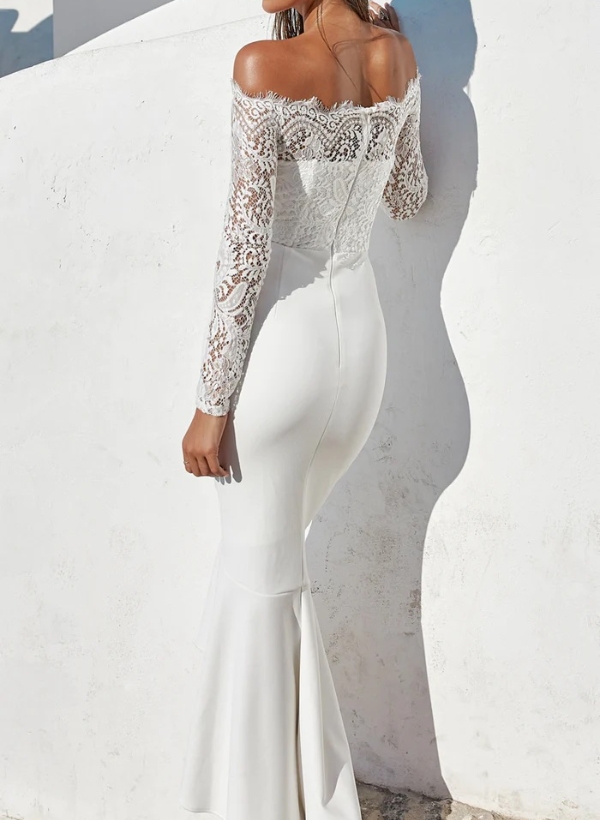 Boho Lace Mermaid Off-The-Shoulder Wedding Dresses With Long Sleeves