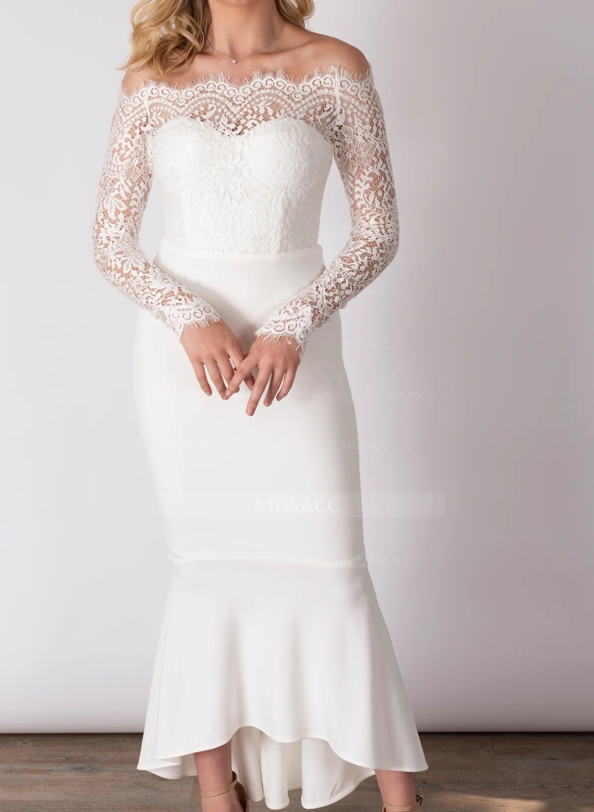Boho Lace Mermaid Off-The-Shoulder Wedding Dresses With Long Sleeves