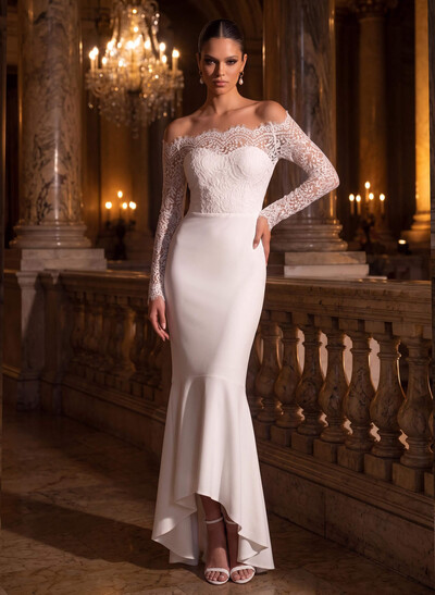 Boho Lace Mermaid Off-The-Shoulder Wedding Dresses With Long Sleeves
