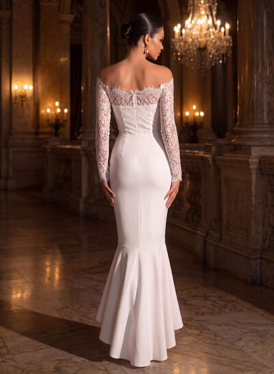 Boho Lace Mermaid Off-The-Shoulder Wedding Dresses With Long Sleeves