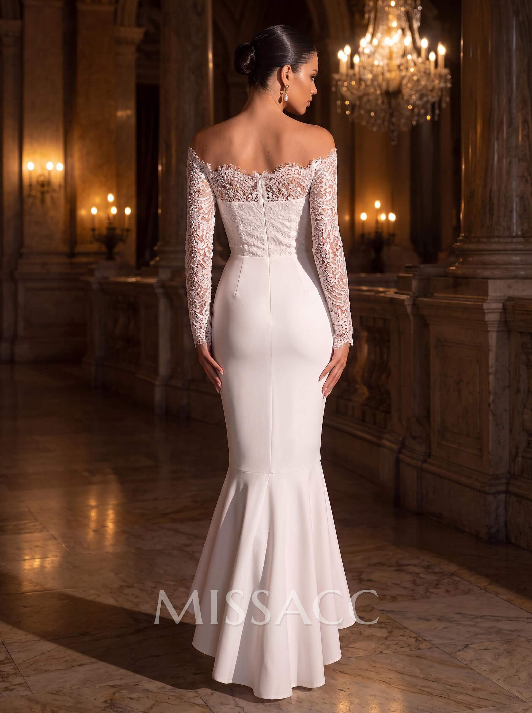 Boho Lace Mermaid Off-The-Shoulder Wedding Dresses With Long Sleeves Boho Lace Mermaid Off-The-Shoulder Wedding Dresses With Long Sleeves