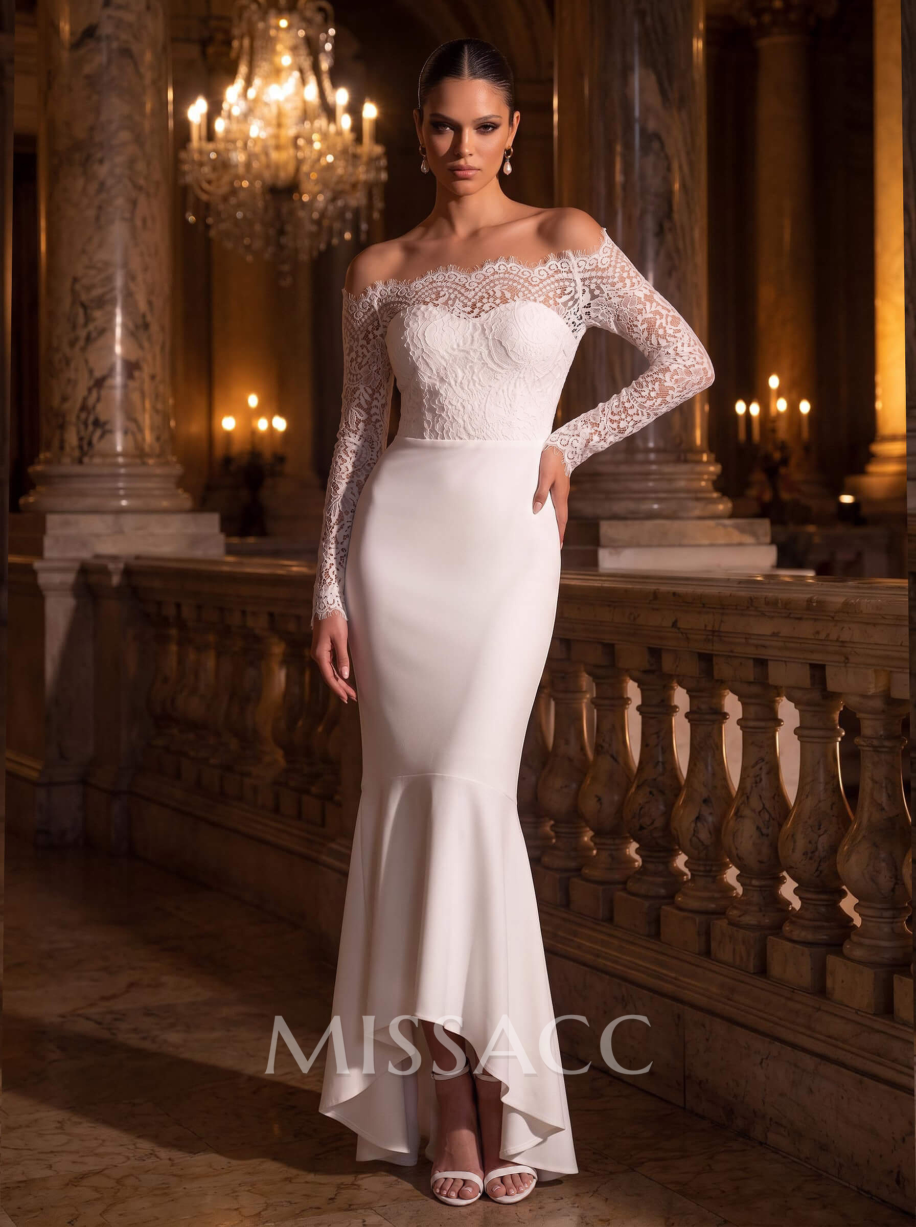 Boho Lace Mermaid Off-The-Shoulder Wedding Dresses With Long Sleeves Boho Lace Mermaid Off-The-Shoulder Wedding Dresses With Long Sleeves