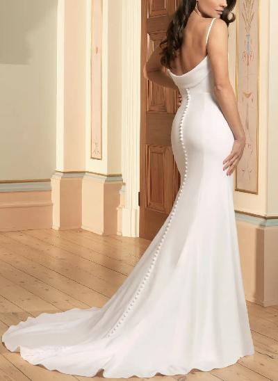 Simple Trumpet/Mermaid Open Back Wedding Dresses With Elastic Satin