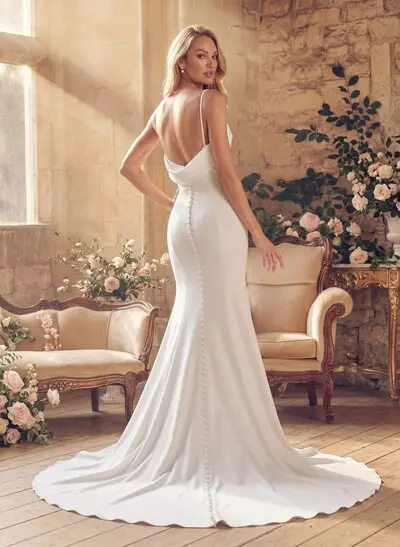 Simple Trumpet/Mermaid Open Back Wedding Dresses With Elastic Satin