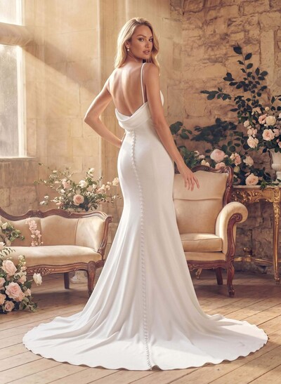 Simple Trumpet/Mermaid Open Back Wedding Dresses With Elastic Satin