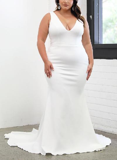 Elegant Trumpet/Mermaid V-Neck Sleeveless Elastic Satin Wedding Dresses