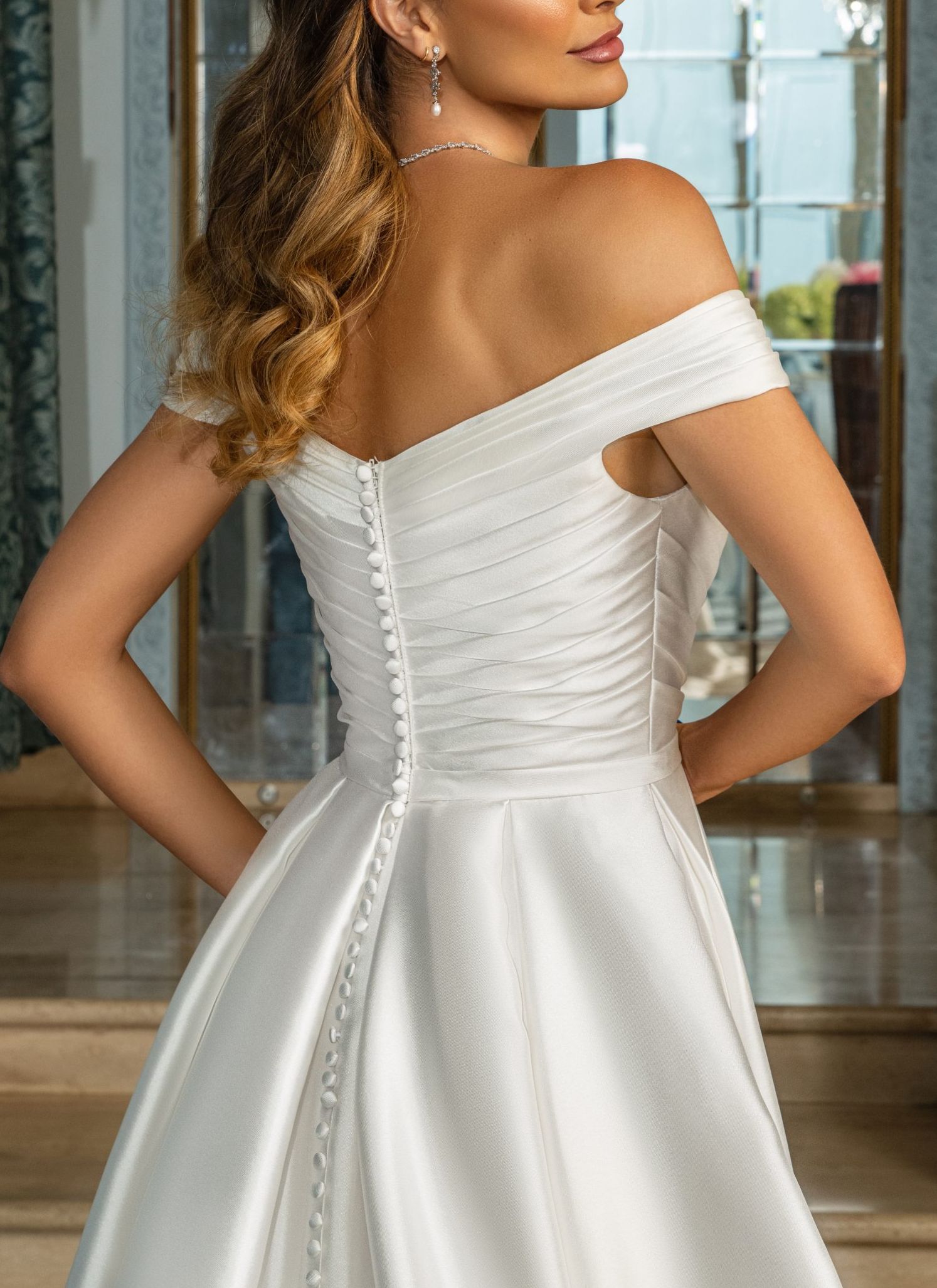 Off-The-Shoulder Simple A-Line Pleated Wedding Dresses With Split Front