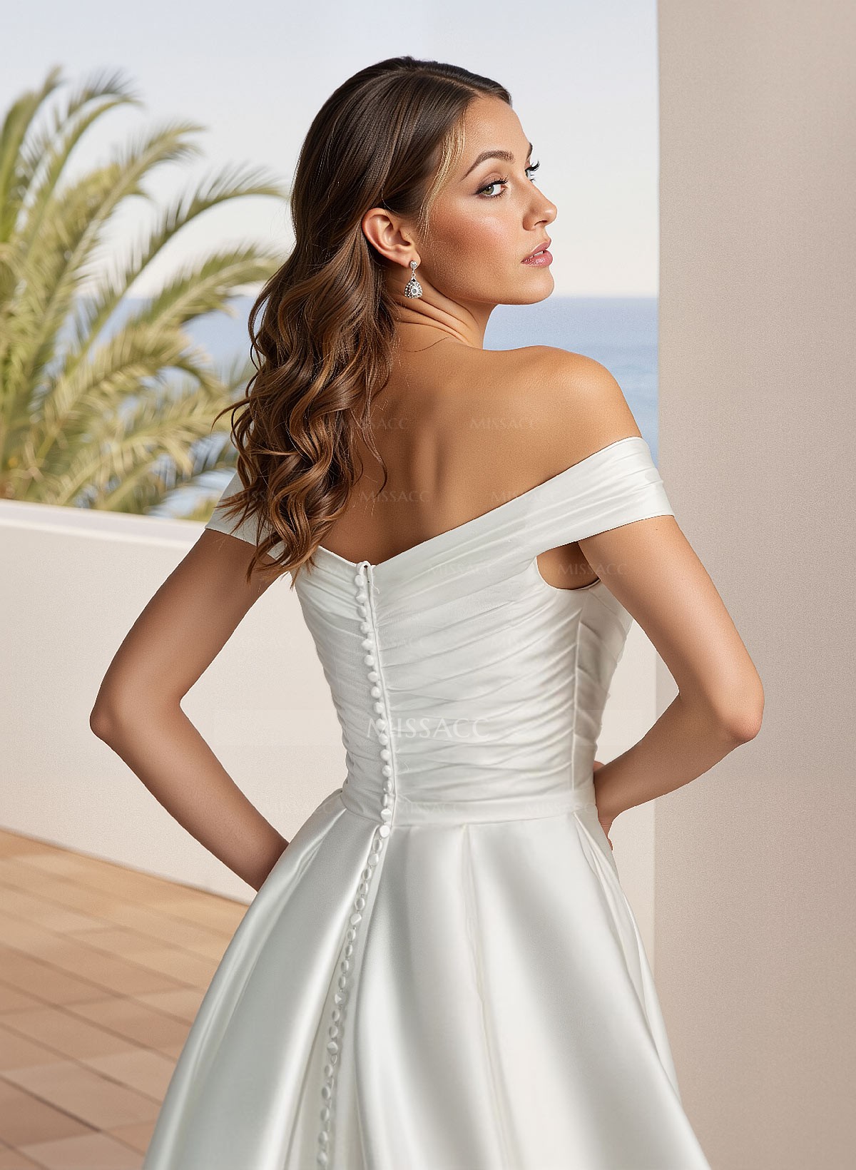 Off-The-Shoulder Simple A-Line Pleated Wedding Dresses With Split Front