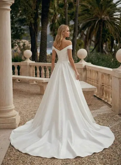 Off-The-Shoulder Simple A-Line Pleated Wedding Dresses With Split Front