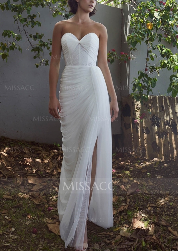 Sheath/Column Sweetheart Tulle Wedding Dresses With Split Front