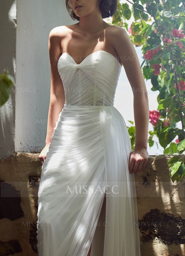 Sheath/Column Sweetheart Tulle Wedding Dresses With Split Front