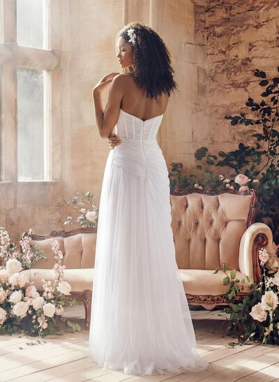 Sheath/Column Sweetheart Tulle Wedding Dresses With Split Front