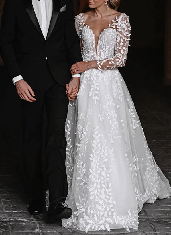 chinese dress ladies Floor-Length Vintage Lace Wedding Dress Long Sleeves – loveangeldress