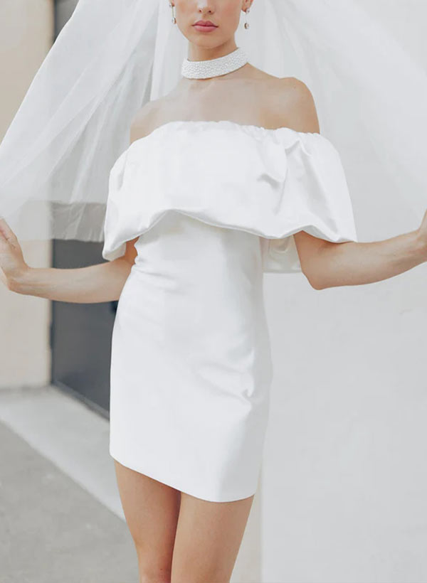 Modern One-Shoulder Sleeveless Short/Mini Satin Wedding Dresses