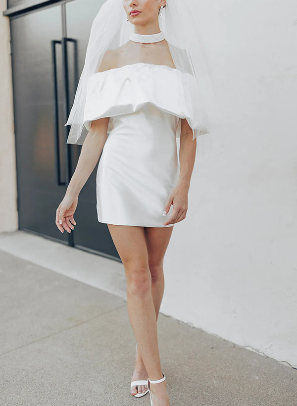 Modern One-Shoulder Sleeveless Short/Mini Satin Wedding Dresses