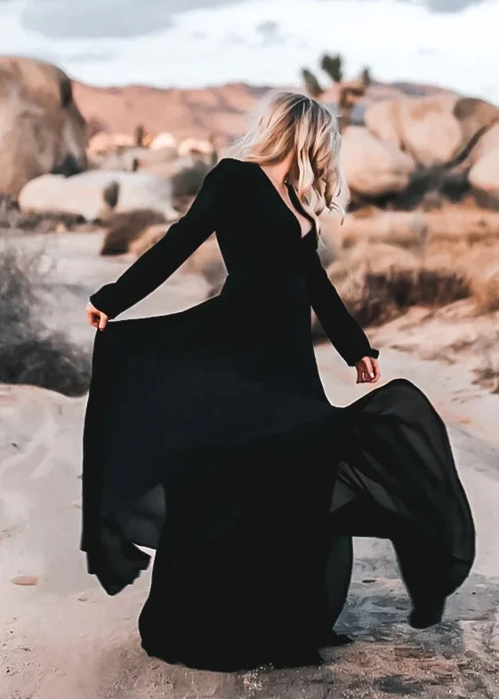 long sleeve black boho wedding dress Modern Gothic Boho Lace Black Wedding Dress Vintage Unique A-Line Long Sleeve Bridal Gown with Court Train Black / 2