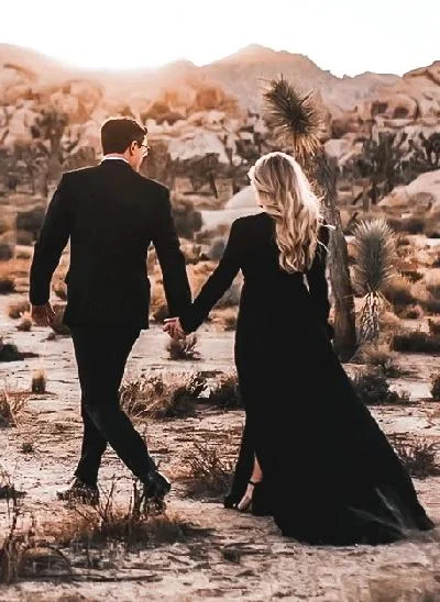 Black Boho Long Sleeves V-Neck A-Line Wedding Dresses With Chiffon
