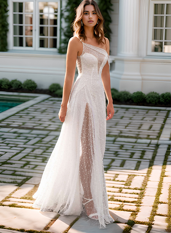 Sequin Sleeveless Sweep Train Sequined Wedding Dresses With Split Front