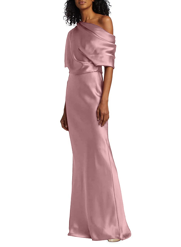 Sheath/Column Asymmetrical Neck Short Sleeves Bridesmaid Dresses