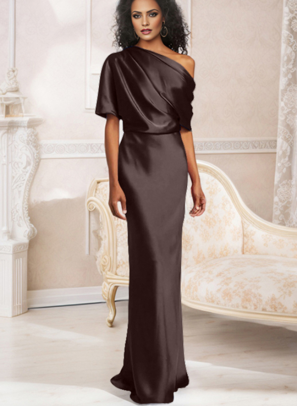 Sheath/Column Asymmetrical Neck Short Sleeves Bridesmaid Dresses