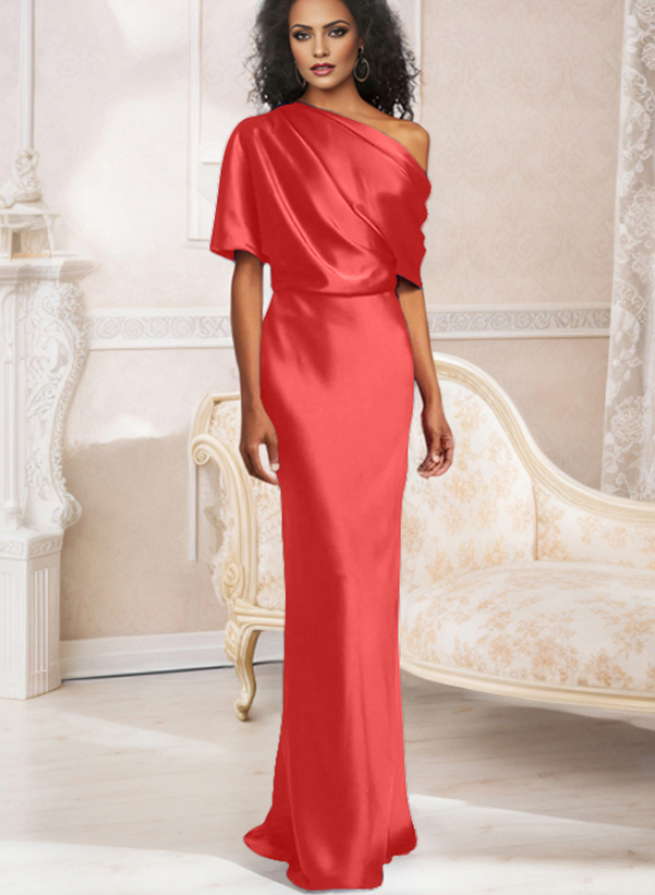 Sheath/Column Asymmetrical Neck Short Sleeves Bridesmaid Dresses