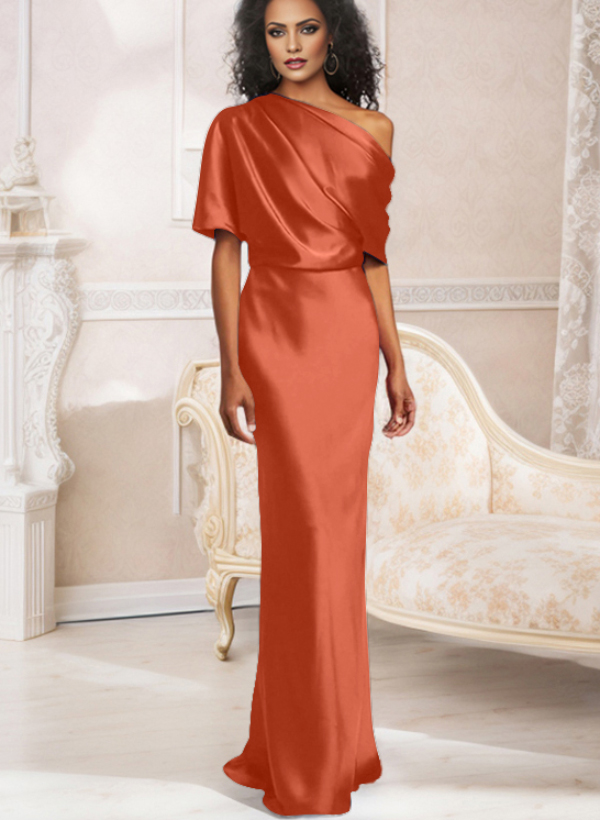 Sheath/Column Asymmetrical Neck Short Sleeves Bridesmaid Dresses