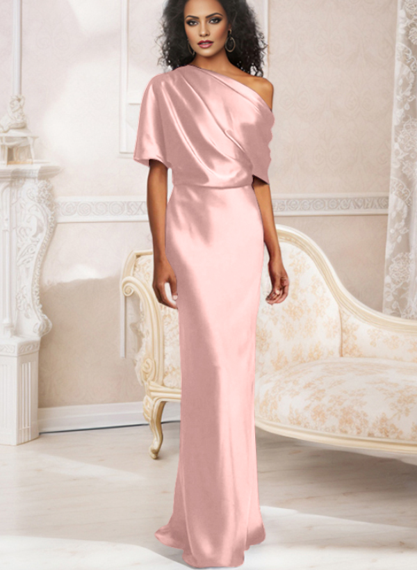 Sheath/Column Asymmetrical Neck Short Sleeves Bridesmaid Dresses