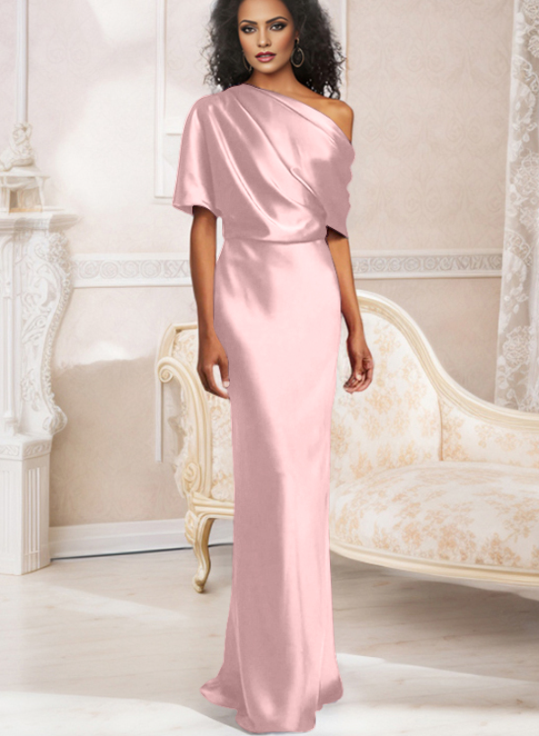 Sheath/Column Asymmetrical Neck Short Sleeves Bridesmaid Dresses