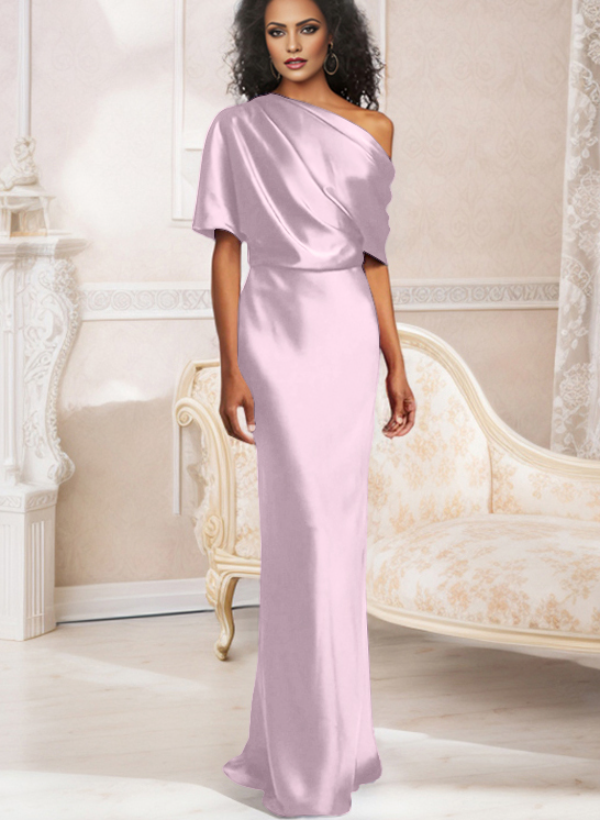 Sheath/Column Asymmetrical Neck Short Sleeves Bridesmaid Dresses