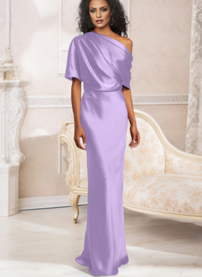 Sheath/Column Asymmetrical Neck Short Sleeves Bridesmaid Dresses